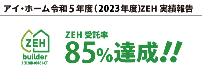 アイ・ホーム令和5年度（2023年度）ZEH実績報告 ZEH受託率 85％達成！！